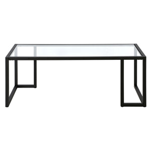 HMS 45 Convertible Coffee Table Black Tempered Glass Top with Steel Frame Modern Simple Farmhouse Style for Living Room