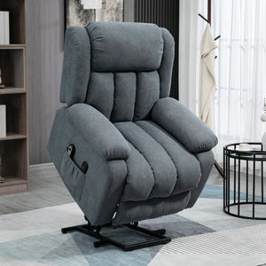Big and Tall Grey Fabric Recliner with Electric Lift and Massage Remote Control