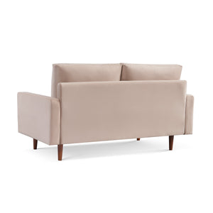 HMS 69 Beige Boucle Velvet Chesterfield Sofa with Dark Brown Legs One Seat Extendable for Living Room Sponge Filled