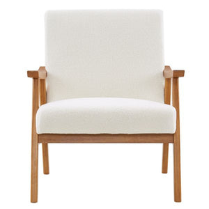 Solid Wood Single Indoor Lounge Chair with Creamy-White Teddy Velvet Armrest and Backrest