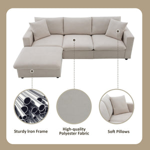 100.4*64.6" Modern Sectional Sofa,L-shaped Couch Set with 2 Free Pillows,4-seat Polyester Fabric Couch Set with Ottoman