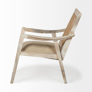 HMS 28\" Cream and Natural Fabric Distressed Arm Chair for Living Room