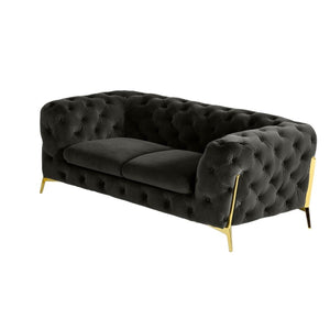 HMS 74 Dark Gray and Gold Velour Chesterfield Loveseat High-End 2-Seater Furniture for Living Rooms