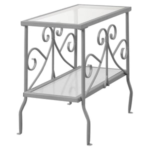Homeroots 22" Silver And Clear Metal And Tempered Glass End Table With Shelf