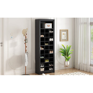 Modern Stylish 30-Boot Console Cabinet Self-Standing High Capacity Storage for Hallway & Bedroom in Black-FCJ