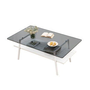 39.3 Inch Modern Glass Top Selling Tea Table with Drawer , 2 Tier Coffee Table Stainless Steel Frame