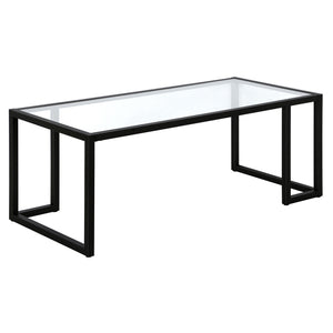 HMS 45 Convertible Coffee Table Black Tempered Glass Top with Steel Frame Modern Simple Farmhouse Style for Living Room