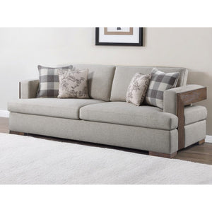 HMS 92 Beige Fabric Sofa Set with Toss Pillows Brown Legs for Living Room