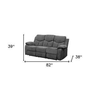 82" Gray Chenille Reclining Sectional Sofa Set Modern Extendable Design Black Legs Synthetic Leather for Living Room