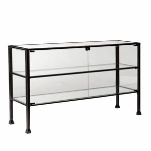 HMS Industrial Rustic Black Glass Double Door Cabinet Extendable Mid-Century Wine Cabinet Home Stainless Steel Home Furniture