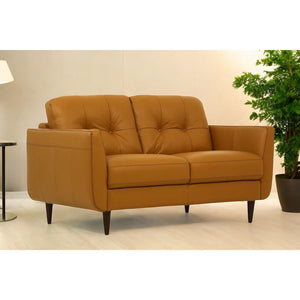 HMS 59 High-End 2-Seater Camel and Brown Genuine Leather Chesterfield Loveseat Stylish Living Room Furniture