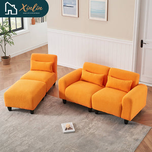 Modern 84.6-inch Beige Teddy Fleece Sofa Creatively Assembled Into a Two-Seater with Single Couch From American Warehouse