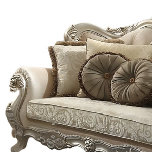 hms 88" Champagne Velvet Curved Floral Sofa And Toss Pillows