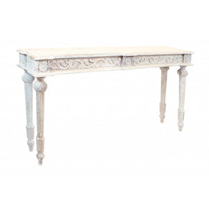 HMS 54\" Classic Antique Distressed Console Table White Solid Wood for Living Room Bedroom Hotel Farmhouse Home Decor