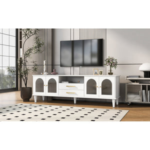 68.9'' Retro TV Stand for TVs up to 75 Inches, Entertainment Center Media Console with Fluted Glass Doors