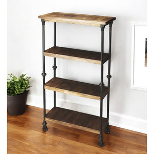 HMS 62 Brown Iron and Wood Three-Tier Bookcase Industrial Design Style Living Room Furniture for Home Office Book Storage