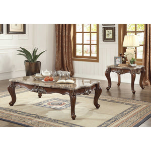 HMS 34\" Brown and Dark Brown Faux Marble Solid Wood Free Form Coffee Table