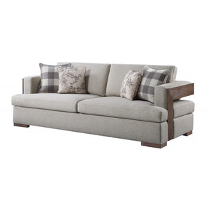 HMS 92 Beige Fabric Sofa Set with Toss Pillows Brown Legs for Living Room