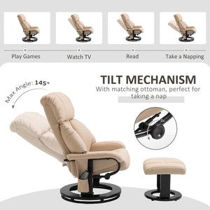 Ultimate Comfort Beige Massage Recliner Chair with Ottoman 10-Point Vibrating Heat Feature