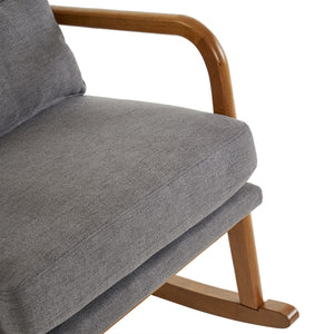 Dual-Use Indoor Rocking Chair/Armchair High Back Belt Waist Pillow Iron Frame Dark Gray Linen Log Color Solid Wood Living Room