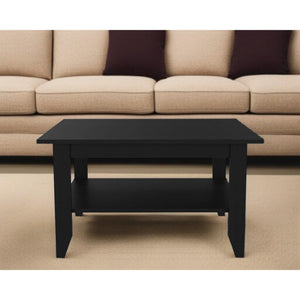 Antique-Style HMS 32\" Black Coffee Table with Shelf Wood and Metal Construction for Living Room Dining or Home Furniture Use