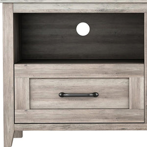 HMS 70 Modern Minimalist Gray Wood Enclosed and Open Storage LED TV Stand for Farmhouse Living Room Cabinet