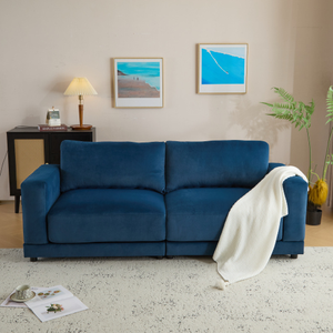 81" Navy Blue Modern Square Arm Loveseat Set with Soft Velvet Upholstery Deep Cushions Sturdy Legs for Living Room Bedroom