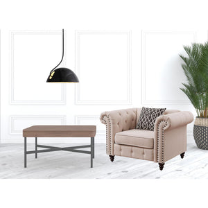 HMS 45 Beige and Black Linen Tufted Chesterfield Chair with Toss Pillow Elegant Living Room Furniture