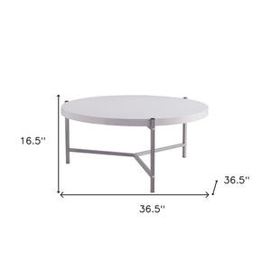 HMS 37\" White and Silver Round Coffee Table with Wood and Stainless Steel Finish