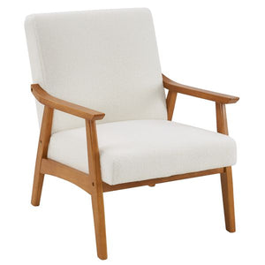 Solid Wood Single Indoor Lounge Chair with Creamy-White Teddy Velvet Armrest and Backrest
