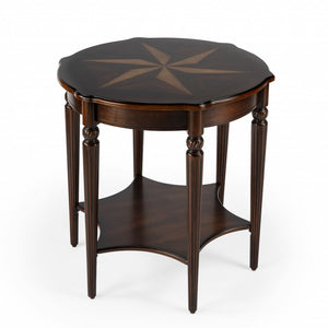 HMS 28\" Convertible Brown Wood Round Coffee Table Side Table for Living Room Home Furniture with Metal Shelf