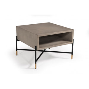 HMS 25\" Gray and Black Square Coffee Table with Shelf Made of Concrete and Metal