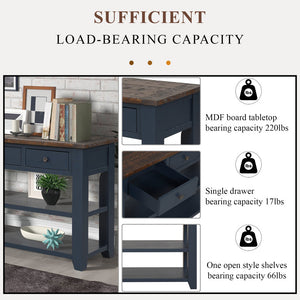 48'' Solid Pine Wood Top Console Table, Modern Entryway Sofa Side Table with 3 Storage Drawers and 2 Shelves