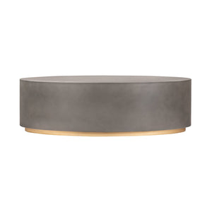 HMS 28\" Gray and Brass Oval Coffee Table Elegant Concrete and Brass Design