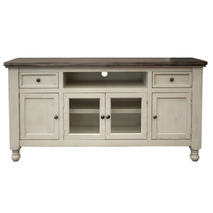 HMS 60 Ivory Solid Wood Open Shelving Distressed TV Stand