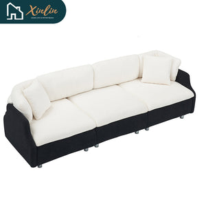 Modern 95.3-Inch Velvet Sofa With Two Throw Pillows Spacious and Comfortable Three-Seater Free Shipping