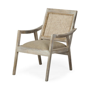 HMS 28\" Cream and Natural Fabric Distressed Arm Chair for Living Room