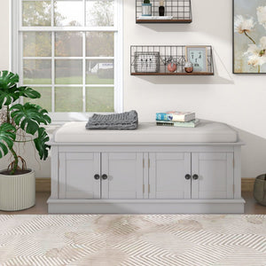 Storage Bench with 4 Doors and Adjustable Shelves, Shoe Bench with Removable Cushion for Living Room