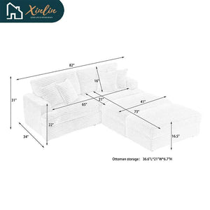 Modern 82-Inch Corduroy Sofa Two Storage Feet 4 Throw Pillows New Living Room Office Fashion Darling American Warehouse Dining