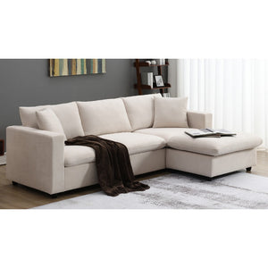 100.4*64.6" Modern Sectional Sofa,L-shaped Couch Set with 2 Free Pillows,4-seat Polyester Fabric Couch Set with Ottoman