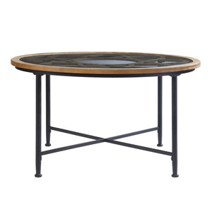 HMS 33 Floral Design Tempered Glass Top Round Coffee Table Metal Side Table for Living Room Use