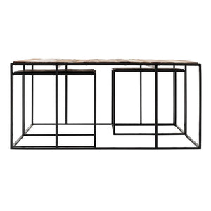 Set of Three 39\" Brown and Black Solid Wood and Iron Square Nested Coffee Tables HMS Product