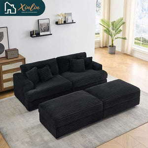 Modern 82-Inch Corduroy Sofa Two Storage Feet 4 Throw Pillows New Living Room Office Fashion Darling American Warehouse Dining