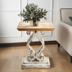PARISLOFT French Rustic Wooden Side End Table with Shelf, for Living Room, Dining Room, Bedroom, Entryway