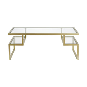 HMS 45\" Gold Glass and Steel Coffee Table for Living Room Rectangular Tempered Glass Top with Two Shelves