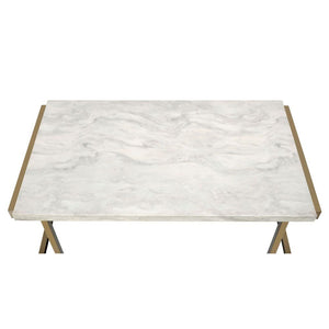 HMS 44\" White and Gold Faux Marble & Iron Sled Coffee Table