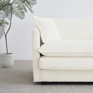 FCJ Modern White Chenille Fabric Loveseat Sofa Couch for Living Room Large Size 2-Seat Deep Seat 4 Pillows Upholstered Sponge