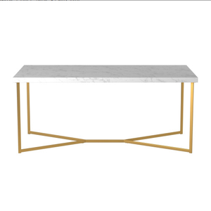 FCJ Modern Glam Convertible Coffee Table Sintered Stone with Metal and Faux Marble Set Living Room Furniture