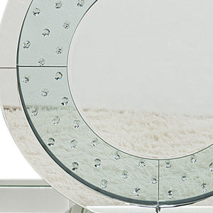 HMS 47\" Contemporary Luxury Silver Mirrored Glass Pedestal Console Table Convertible for Entry Living Room Hotel Bedroom LED