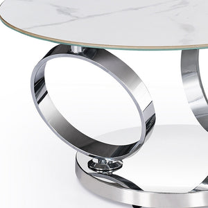HMS 32\" White and Silver Ceramic Tile and Metal Round Abstract Coffee Table